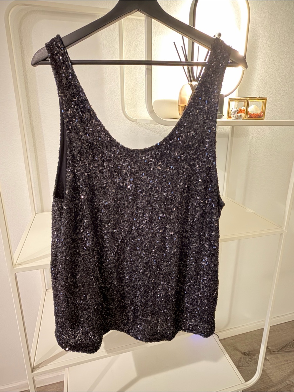 MIKUTA Women's Black Sequin Tank Top